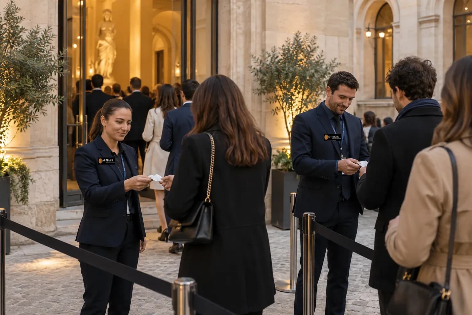Une agente vérifie les accès de visiteurs à un événement